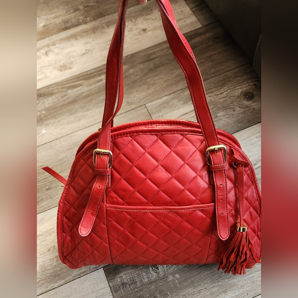 genuine leather isaac mizrahi purse red zulily quilted tote - Picture 3 of 9
